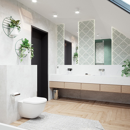 Projekt biało zielonej łazienki. M2 Architektura architekt Katowice